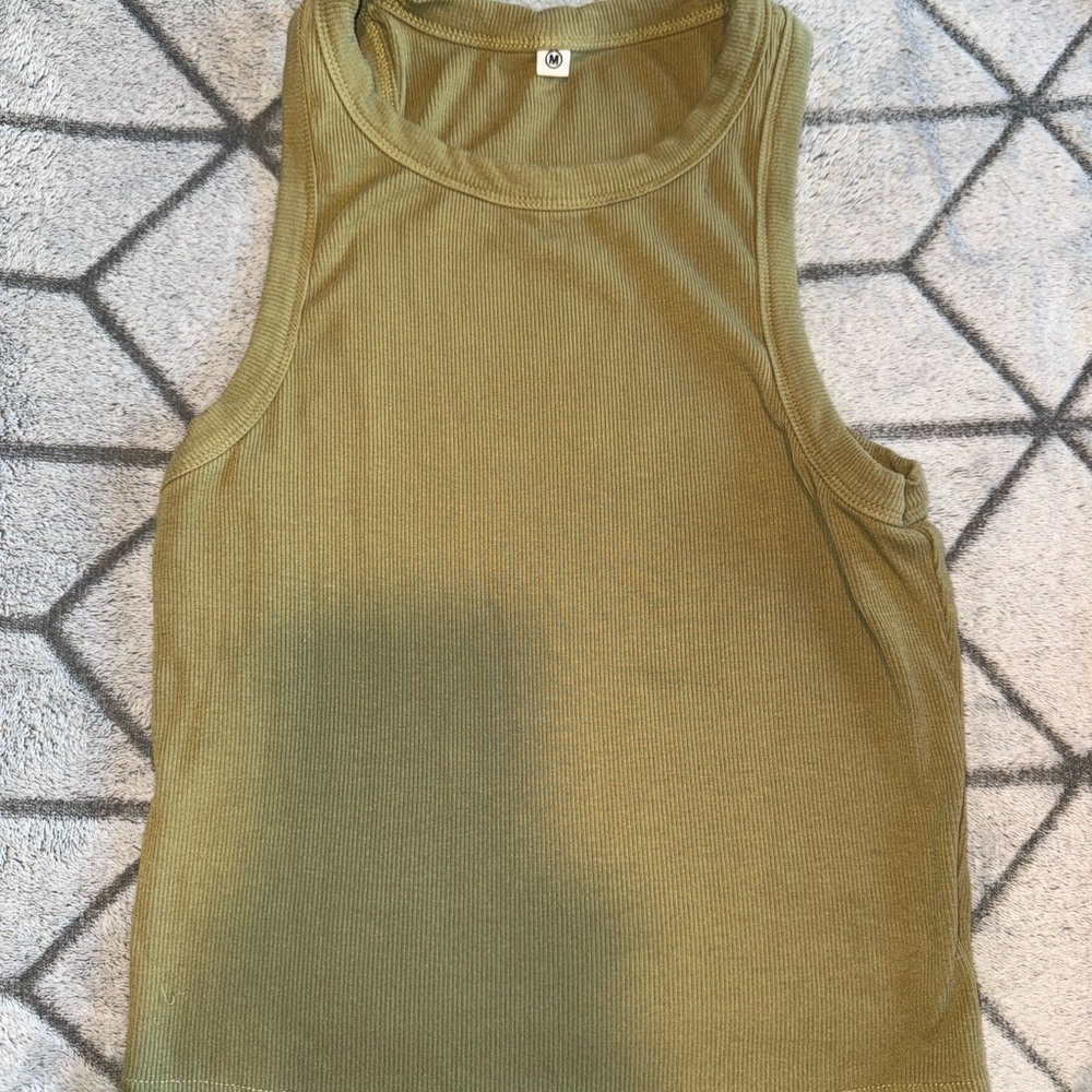 Olive Green Ribbed Cropped Tank
